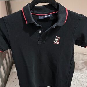 Psycho Bunny Black Polo with Red Trim and Embroidered Bunny
